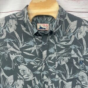 Huk Fishing Shirt Mens 2XL Button Down Short Sleeve Tropical Print Outdoors